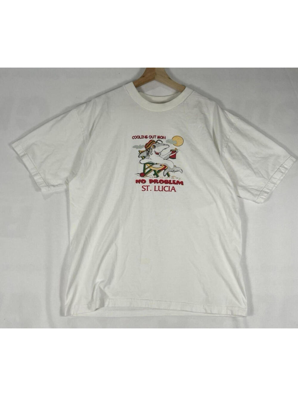 Vintage St Lucia Vacation souvenir Shark Funny T Shirt Sz XL